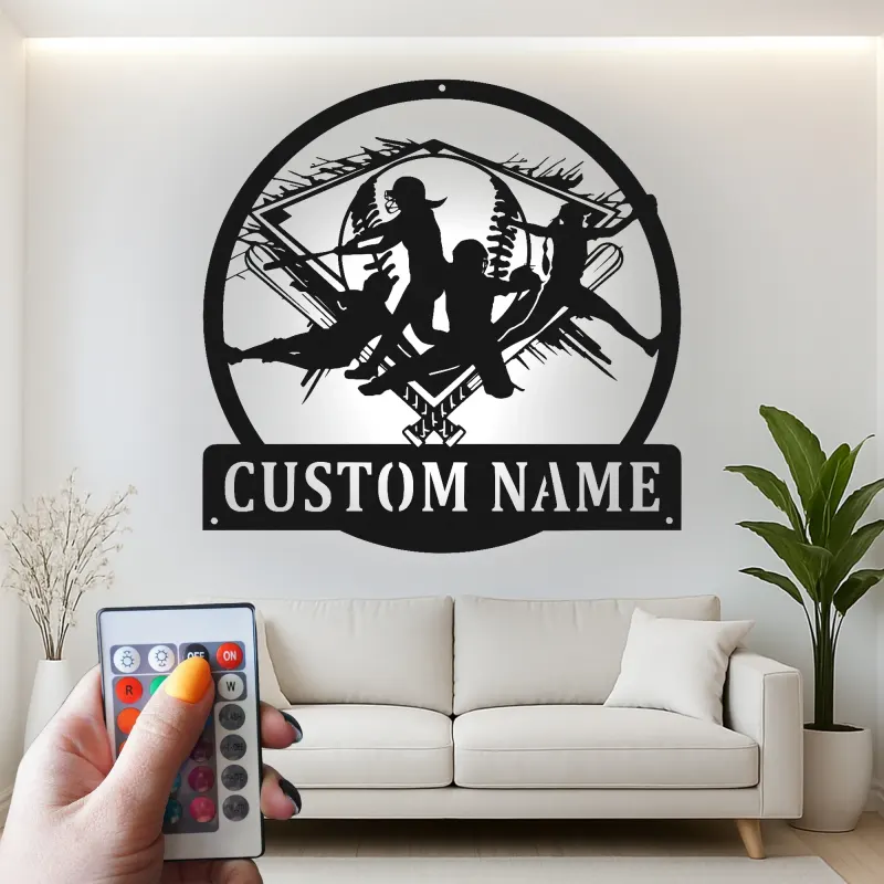 Insegna LED Personalizzata per Giocatrice di Softball | Insegna in Metallo Personalizzata per Camera delle Ragazze | Regalo per Atlete