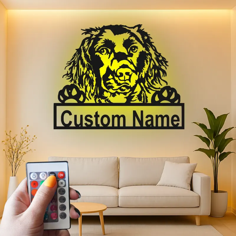 Custom Dog Breed Led Light Metal Wall Art Personalized Pet Parent Gift Living Room Animal Decor