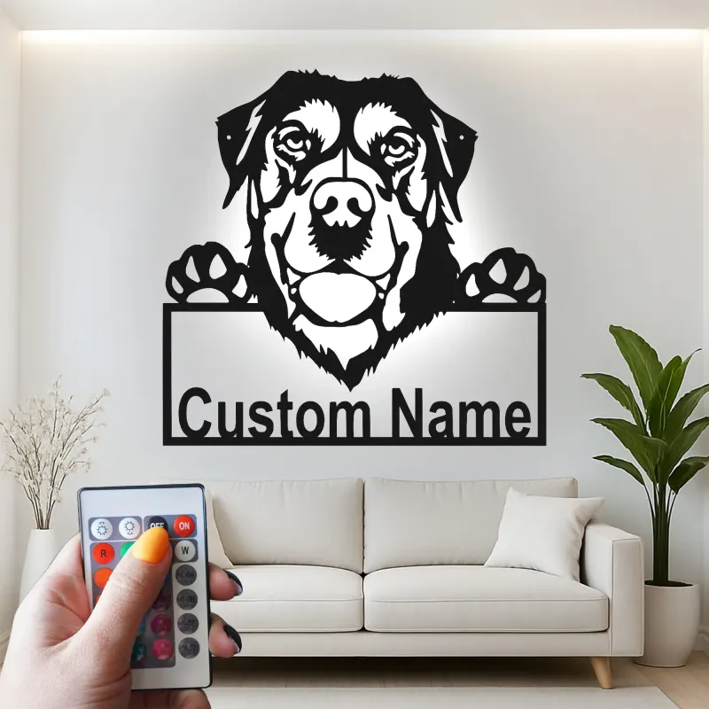 Cartel de metal personalizado con luz LED de Rottweiler, regalo para amantes de los perros, decoración para sala de estar
