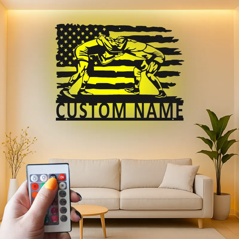 Insegna in metallo LED personalizzata per la lotta, regalo per lottatori, decorazione per man cave e sport