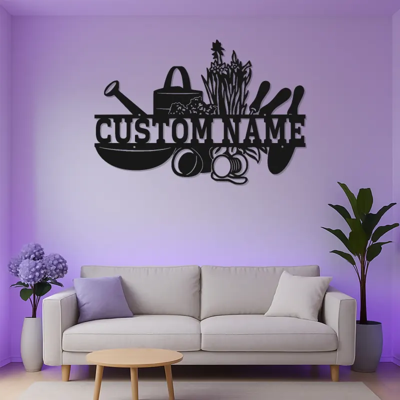 Cartel de jardín personalizado con luces LED | Decoración mural de metal personalizada | Decoración exterior para patio | Regalo para jardineros
