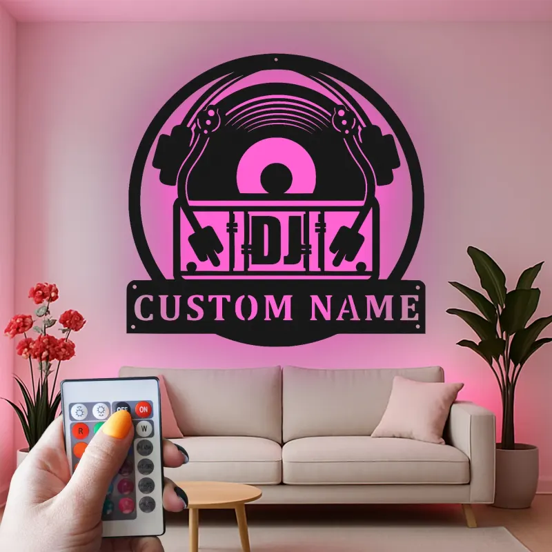 Cartel de metal personalizado con luz LED de tornamesa regalo personalizado para amantes de la música decoración de estudio o man cave
