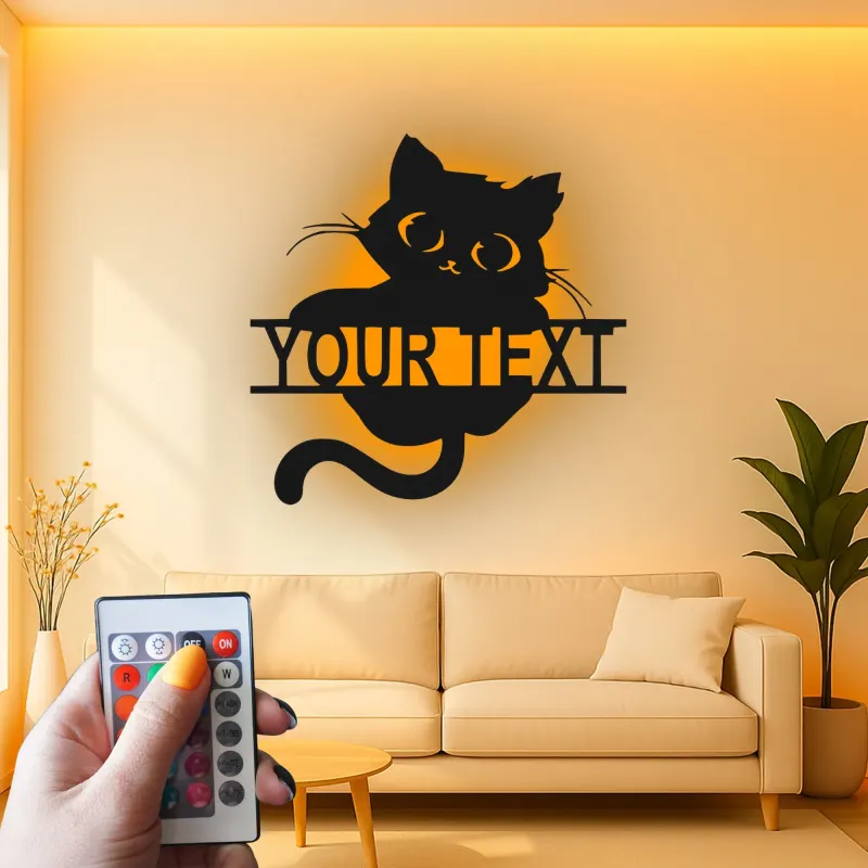 Insegna in metallo personalizzata con silhouette di gatto e luce LED regalo per amanti degli animali decorazione per soggiorno o camera da letto