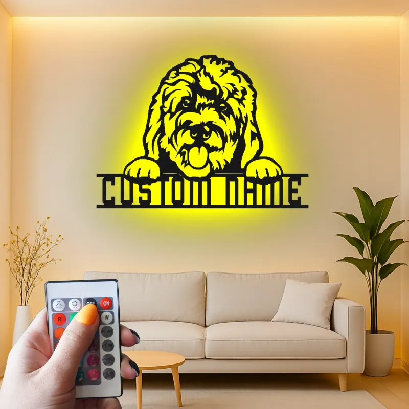 Cartel de metal LED personalizado de perro, regalo para amantes de las mascotas, decoración para salón o entrada 4