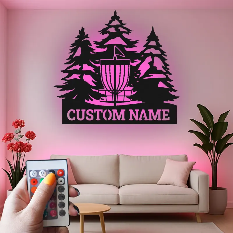 Cartel de metal LED personalizado para cesta de disc golf, regalo para jugadores de disc golf, decoración exterior para entusiastas