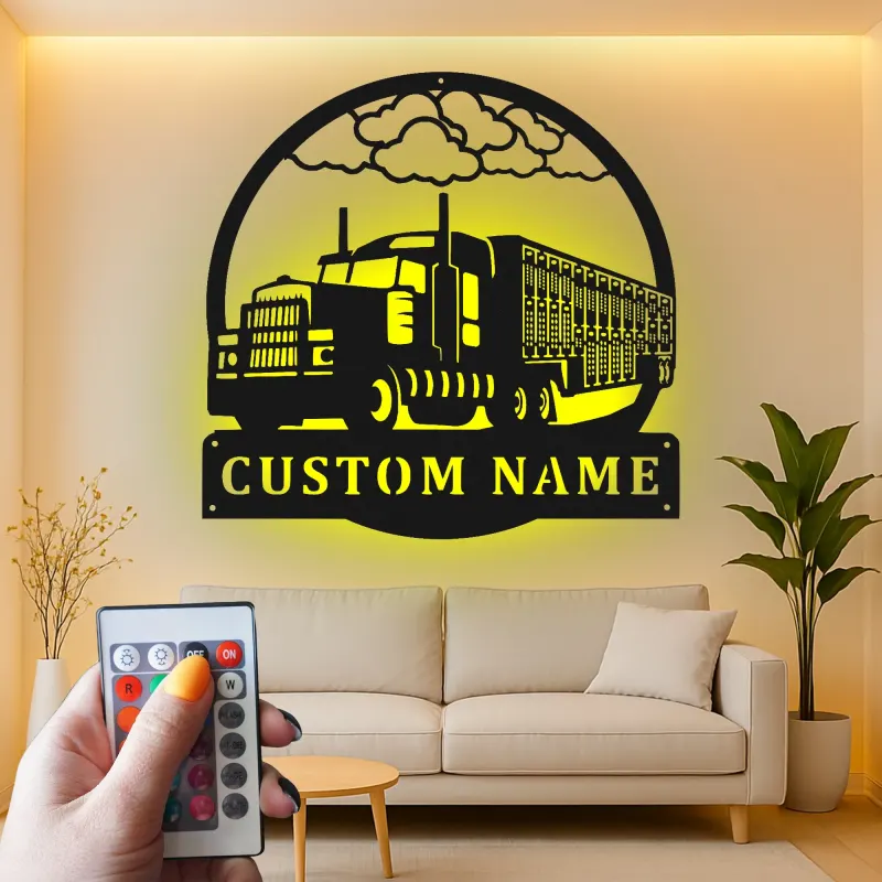 Arte murale in metallo personalizzata per camion semi | Insegna LED per big rig personalizzata | Targa per camionista per garage, ufficio e man cave | Regalo per camionista