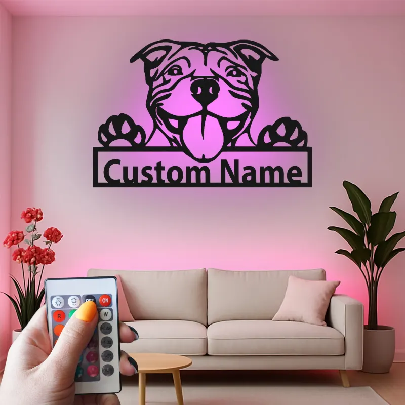 Insegna in metallo LED Bulldog personalizzata regalo per amanti dei cani decorazione per soggiorno 4