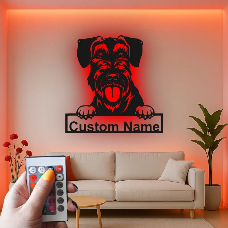 Insegna in metallo LED personalizzata Schnauzer regalo per amanti dei cani decorazione per soggiorno