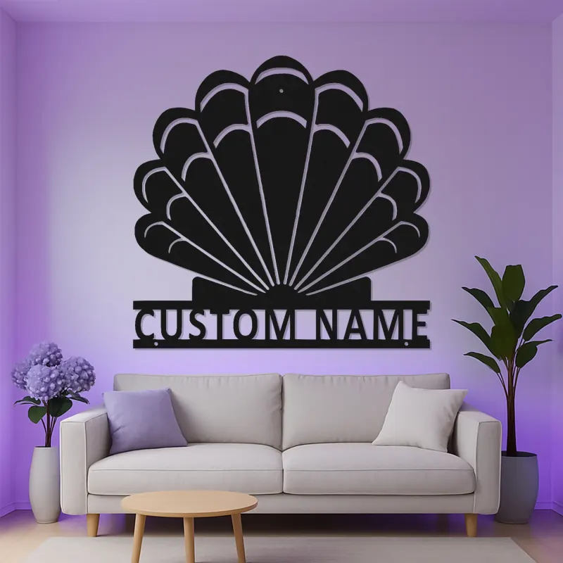 Panneau LED en forme de coquillage personnalisé | Décoration murale en métal sur mesure | Décor nautique pour maison de plage | Cadeau pour maison côtière