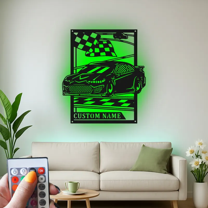 Cartel de metal personalizado de coche con luces LED | Señal de garaje personalizada | Decoración de man cave | Regalo para entusiastas de coches