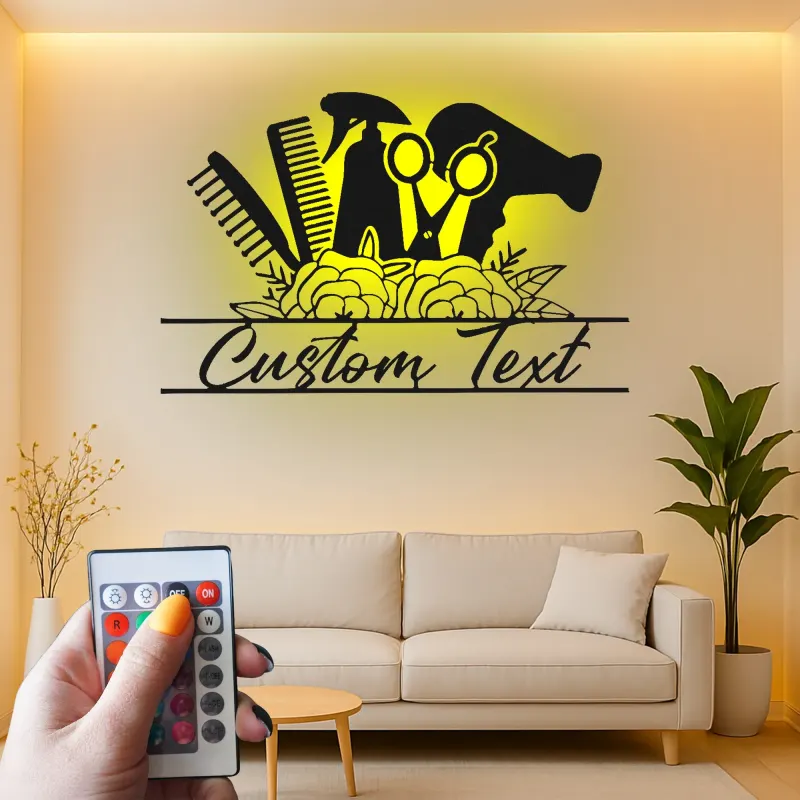 Insegna su misura per hair stylist | Arte murale LED in metallo per saloni | Decorazione personalizzata per beauty studio | Regalo per parrucchiere