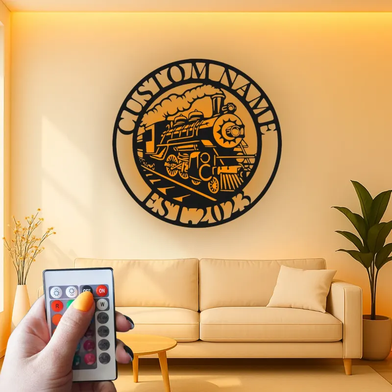 Insegna in metallo personalizzata con luce LED per locomotiva a vapore regalo per appassionati di treni decorazione man cave