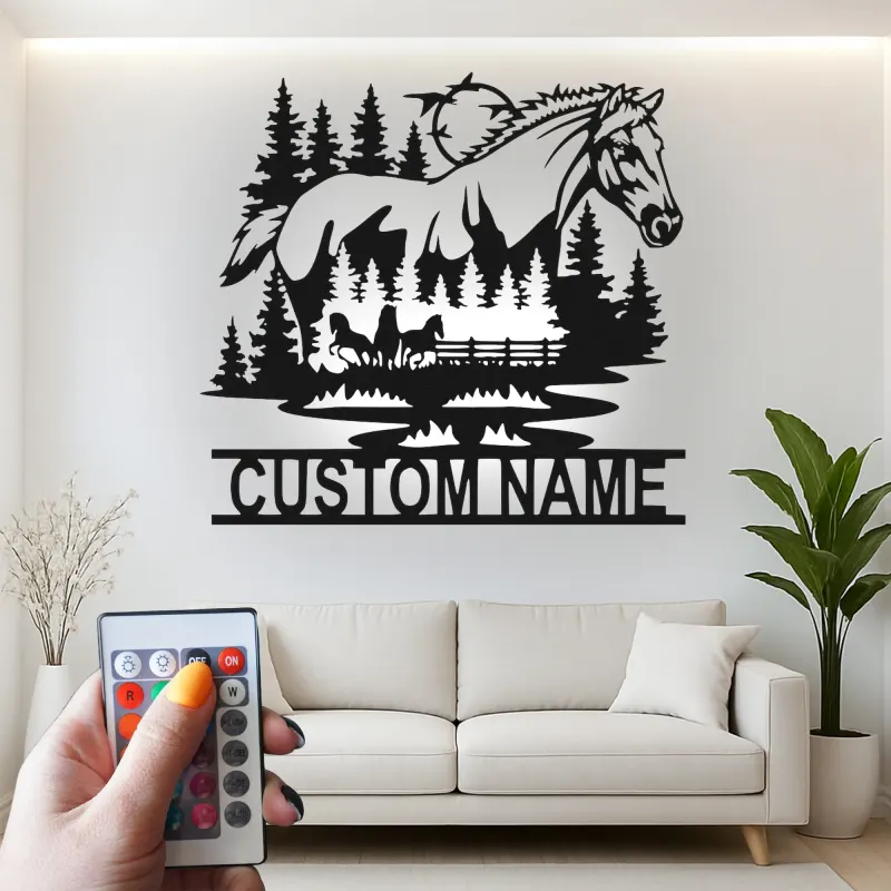 Arte murale in metallo LED personalizzata per cavalli | Decorazioni equestri per ranch | Segnaletica per stalle e regalo per amanti dei cavalli