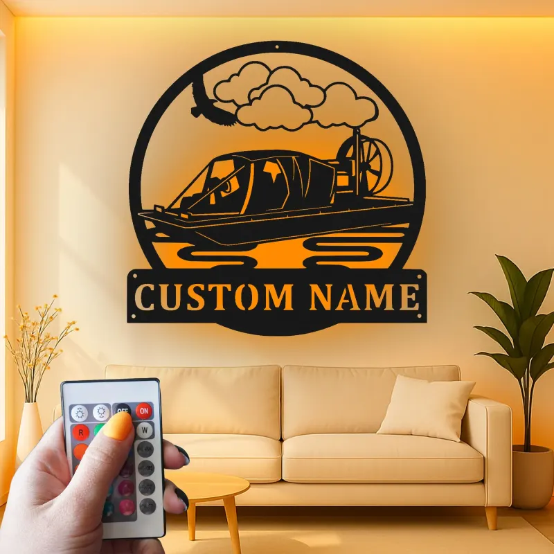 Insegna in metallo personalizzata con luce LED per airboat - Regalo di nautica per lui, decorazione per man cave o garage