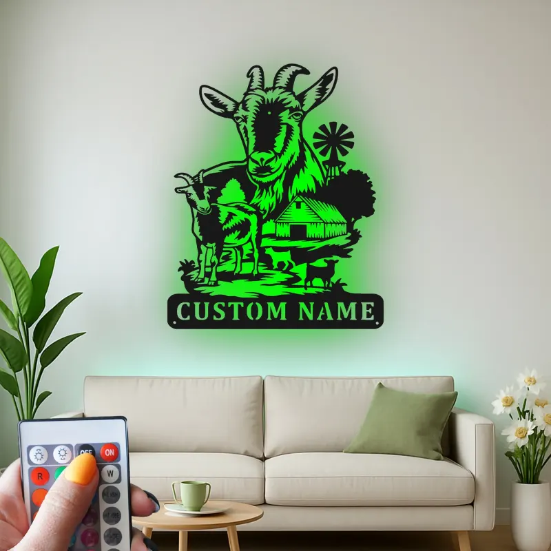 Custom Goat Farm Sign | LED Metal Wall Art | Personalized Farmhouse Decor for Barn or Ranch | Animal Lover Gift