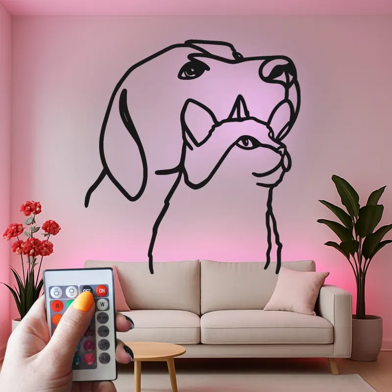 Cartel de metal personalizado con silueta de perro y gato y luz LED, regalo para amantes de mascotas, decoración para salón u oficina