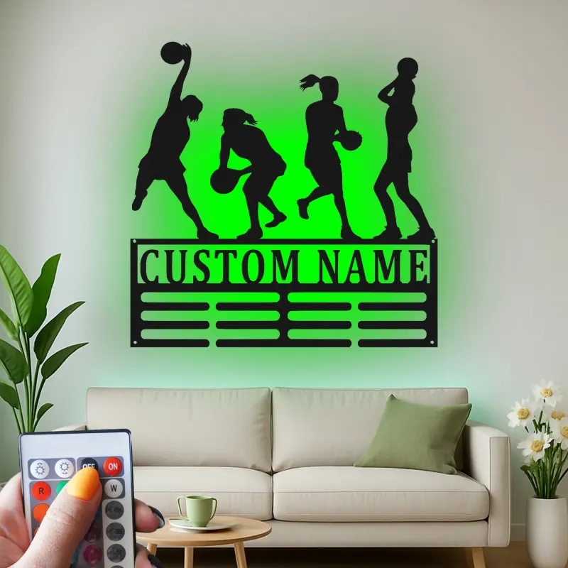 Custom Female Basketball Player Led Light Metal Wall Art Personalized Gift for Athletes Sports Room Decor