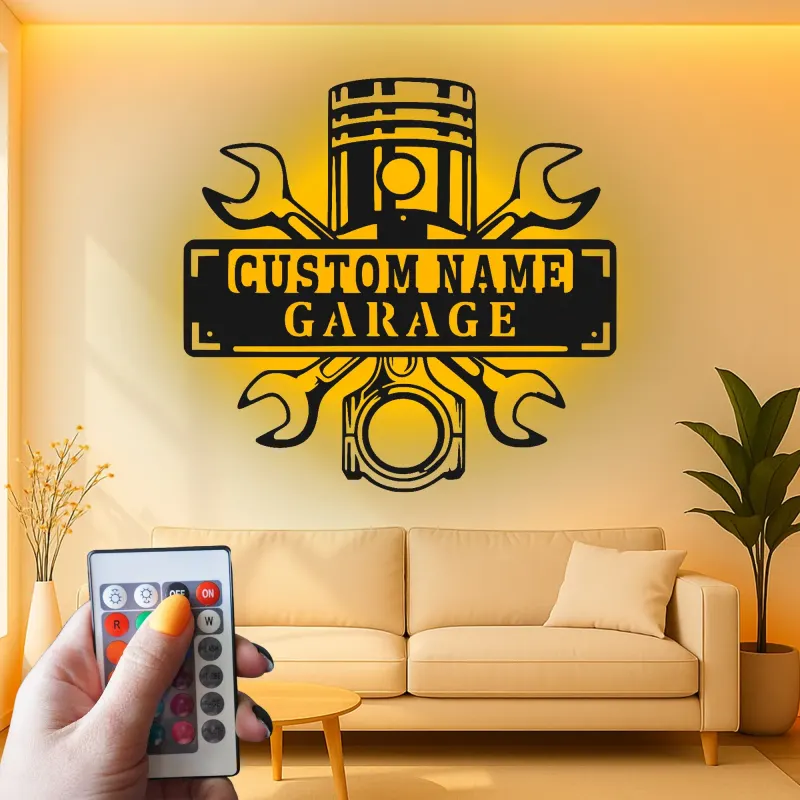 Insegna LED personalizzata per garage | Arte murale in metallo personalizzata | Decorazione officina meccanica e regalo per papà