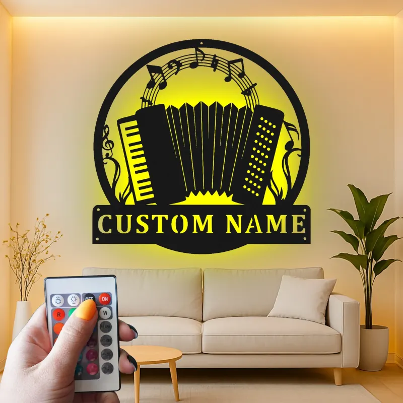 Custom Accordion Led Light Metal Wall Art Personalized Musician Gift Music Room Decor for Accordion Lovers