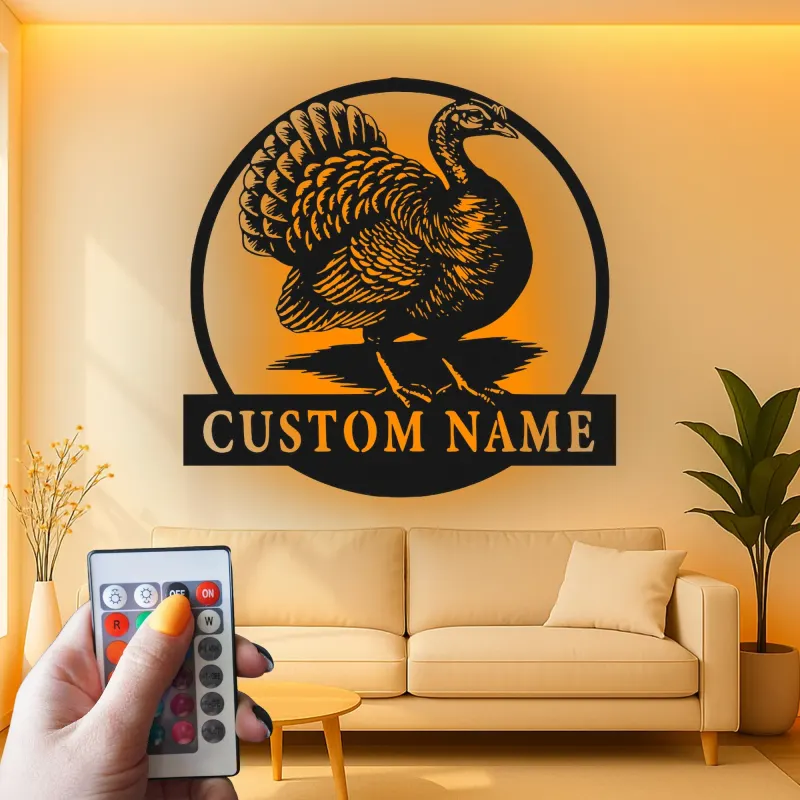 Insegna in metallo LED personalizzata con tacchino - Regalo rustico per cucina o sala da pranzo