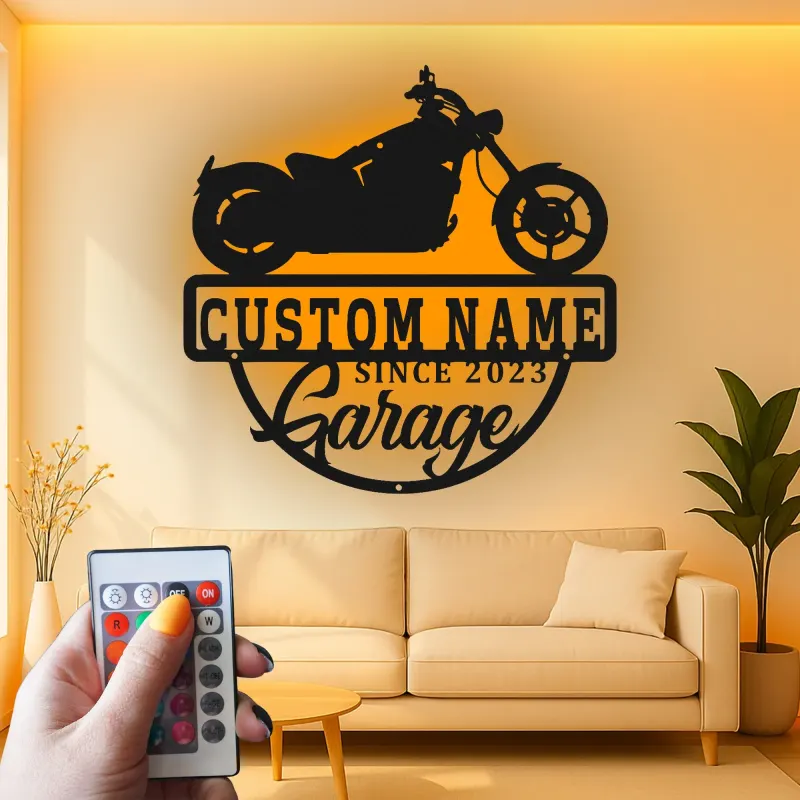 Cartel de metal LED personalizado de motocicleta, regalo de garaje para él, decoración de man cave