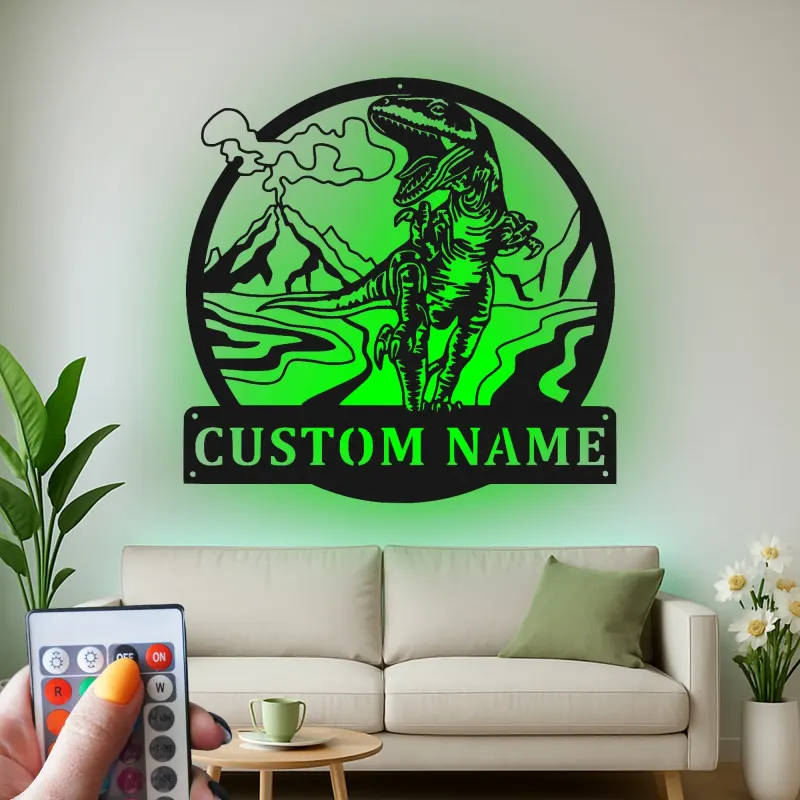 Insegna in metallo LED personalizzata con dinosauro per decorare la stanza dei bambini, regalo unico per amanti dei dinosauri