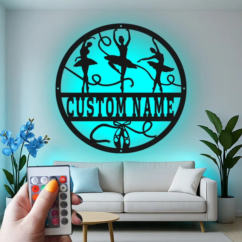 Décoration murale en métal personnalisée Danseuse de ballet avec rétroéclairage LED Cadeau pour danseur Décor de studio ou de chambre