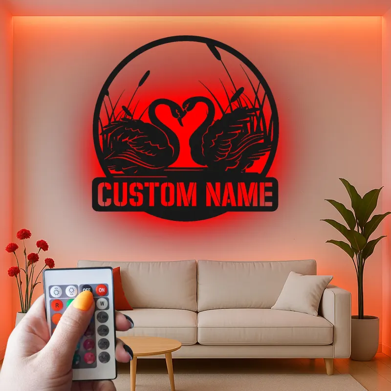 Personalized Swan LED Sign | Romantic Metal Wall Art with Custom Name | Elegant Bedroom Decor | Unique Wedding Gift for Couple