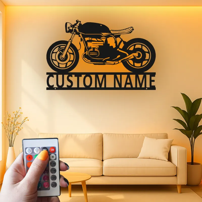 Décoration murale en métal personnalisée Café Racer avec rétroéclairage pour passionnés de moto