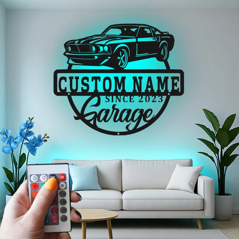 Décoration murale en métal LED personnalisée pour voiture de muscle, cadeau de garage pour passionnés de voitures, décoration de man cave 6