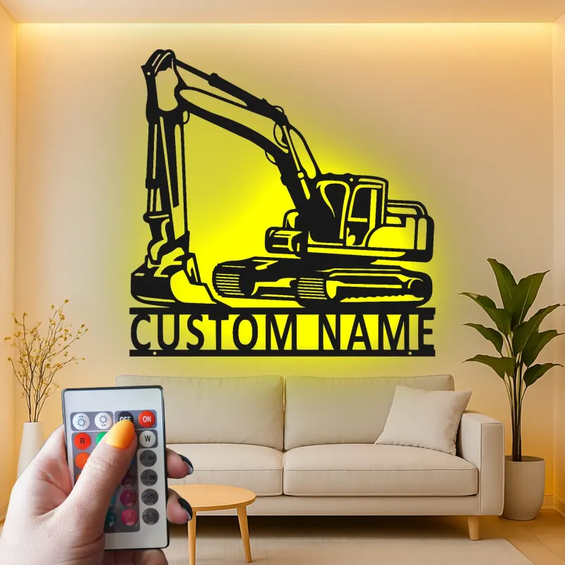 Insegna in metallo LED personalizzata per escavatore - Regalo per appassionati di costruzione