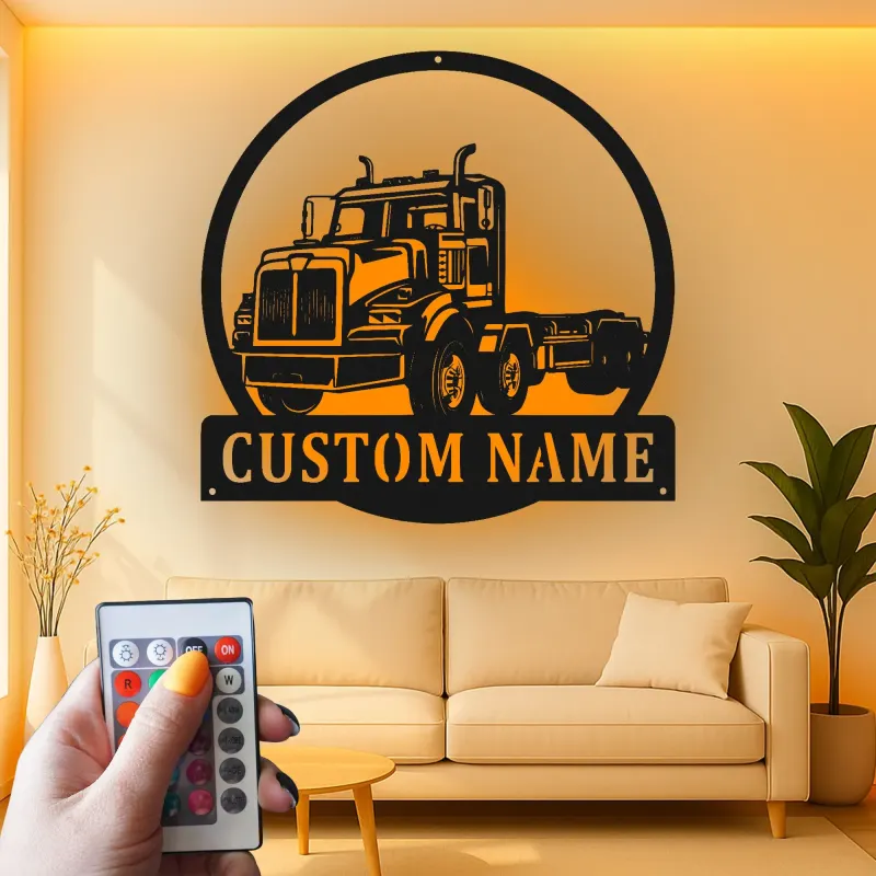 Cartel LED de Camión Personalizado | Decoración Mural de Metal de Gran Camión a Medida | Regalo para Camionero | Decoración de Garaje para Hombres