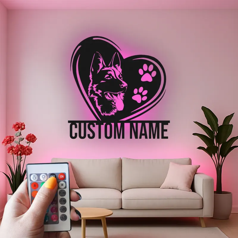Custom German Shepherd Led Light Metal Wall Art Personalized Dog Lover Gift Living Room Pet Decor 7