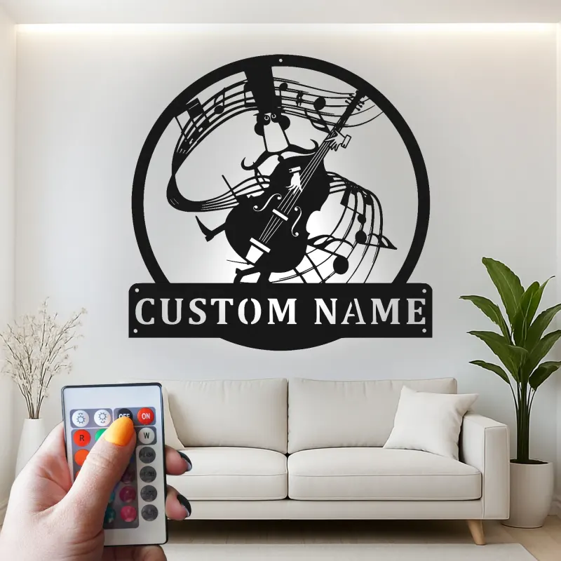Arte in Metallo per Contrabbasso | Insegna LED Personalizzata per Musicisti | Decorazione per Studio su Misura | Regalo per Musicisti Jazz