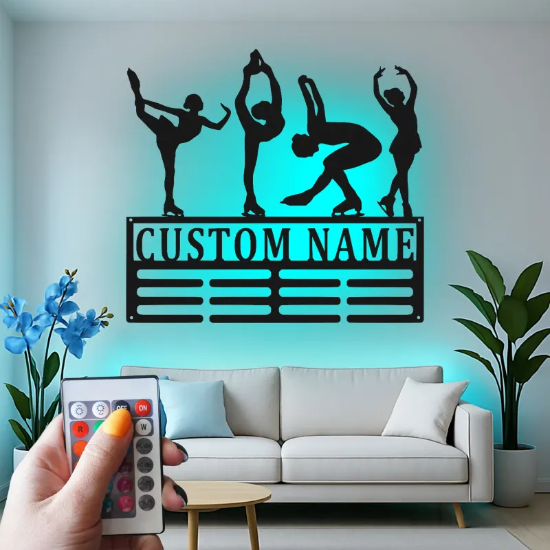 Cartel de metal LED personalizado de patinadora artística - Regalo personalizado para entusiastas del patinaje, decoración de dormitorio o estudio