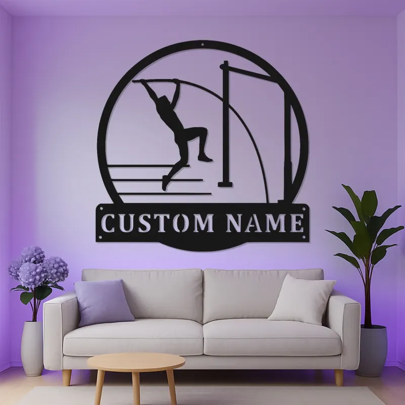Custom Pole Vault Metal Art | Personalized LED Name Sign for Athletes | Track & Field Wall Decor | Senior Night Gift for Vaulters