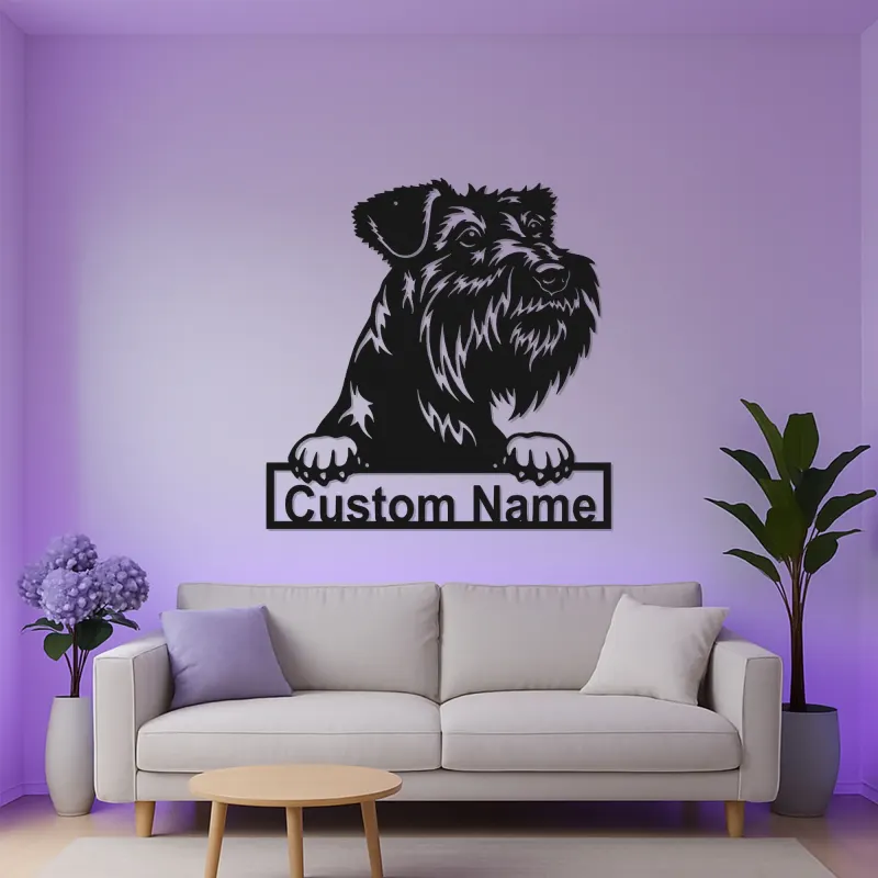 Custom Schnauzer LED Sign | Personalized Metal Pet Portrait | Modern Dog Lover Wall Art for Home