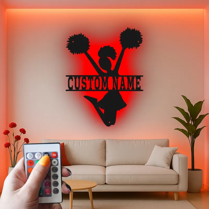 Insegna in metallo LED a silhouette di cheerleader personalizzata regalo per appassionati di cheer decorazione camera teen
