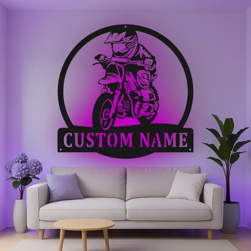 Custom Motocross Rider Led Light Metal Wall Art Personalized Gift for Dirt Bike Enthusiasts Garage or Man Cave Decor 4
