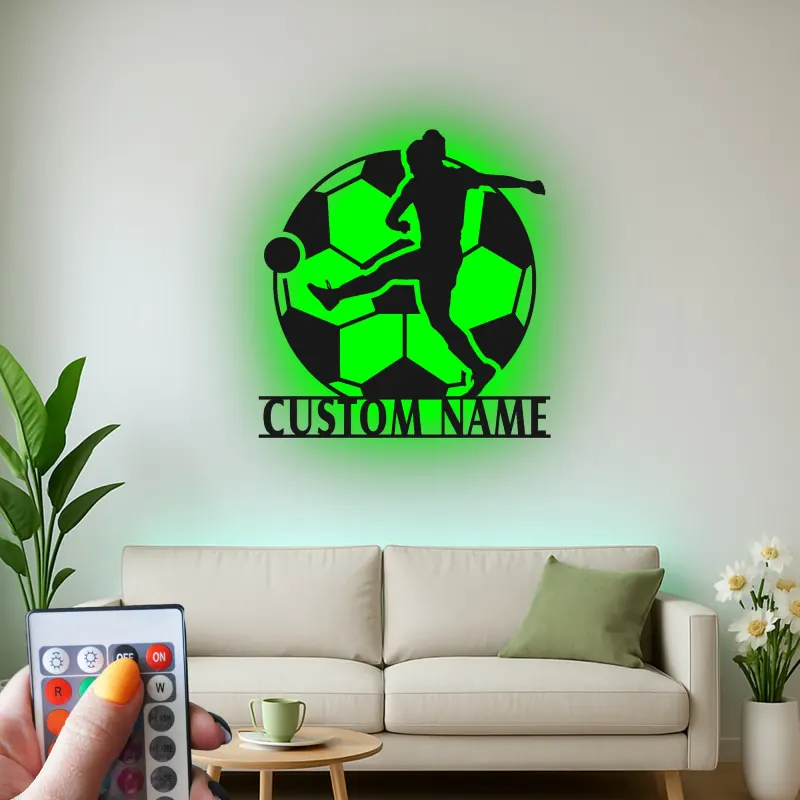 Cartel LED de Jugador de Fútbol Personalizado | Decoración Mural de Metal Personalizada | Decoración de Habitación de Adolescentes y Regalo Deportivo para Atletas