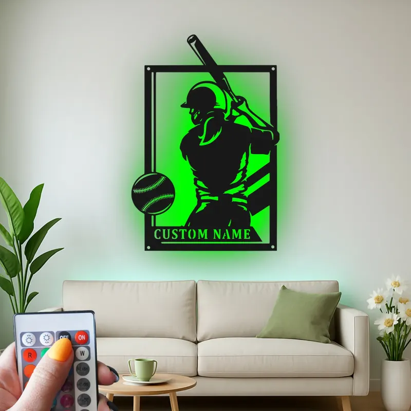 Insegna in metallo personalizzata per giocatore di softball con luce LED regalo per atleti decorazione per sala giochi sportiva 2
