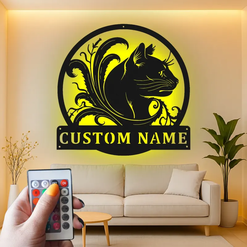 Insegna in metallo LED personalizzata per gatti - Regalo per amanti dei gatti - Decorazione per camera da letto o soggiorno