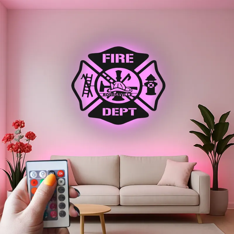 Custom Firefighter LED Sign | Personalized Metal Wall Art | Fire Station Decor & Fireman Gift
