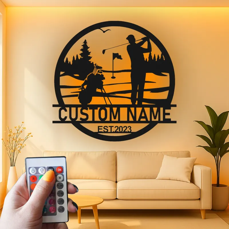 Custom Golf LED Sign | Personalized Metal Wall Art for Man Cave | Backlit Golfer Decor Gift for Husband