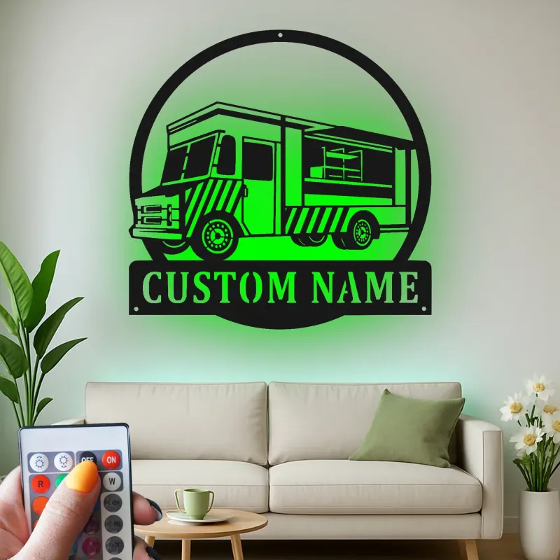 Insegna LED per food truck | Arte da parete in metallo su misura per ristoranti e cucine | Targa personalizzata con nome dello chef
