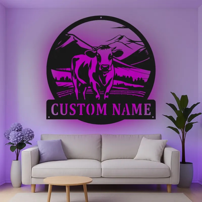 Cartel de metal LED de vaca personalizada para granjeros, regalo rústico de decoración de granja para salón