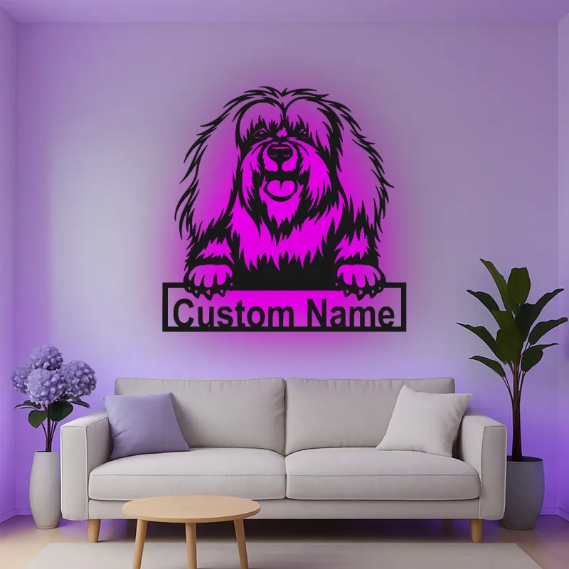 Cartel de metal LED de perro peludo personalizado, regalo para amantes de las mascotas, decoración para salón para dueños de perros