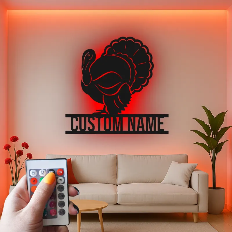 Cartel de metal LED personalizado de pavo para regalo de acción de gracias, decoración festiva para comedor