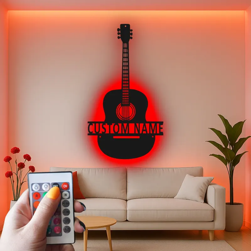 Personalisierte Gitarren-LED-Leuchte | Individuelle Metall-Wandkunst für Musikzimmer | Geschenk für Musiker
