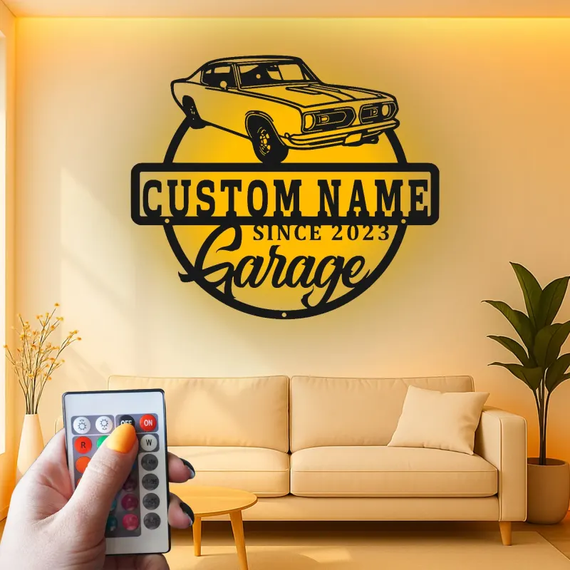 Custom Classic Car Led Light Metal Wall Art Personalized Garage Gift for Him Man Cave Decor